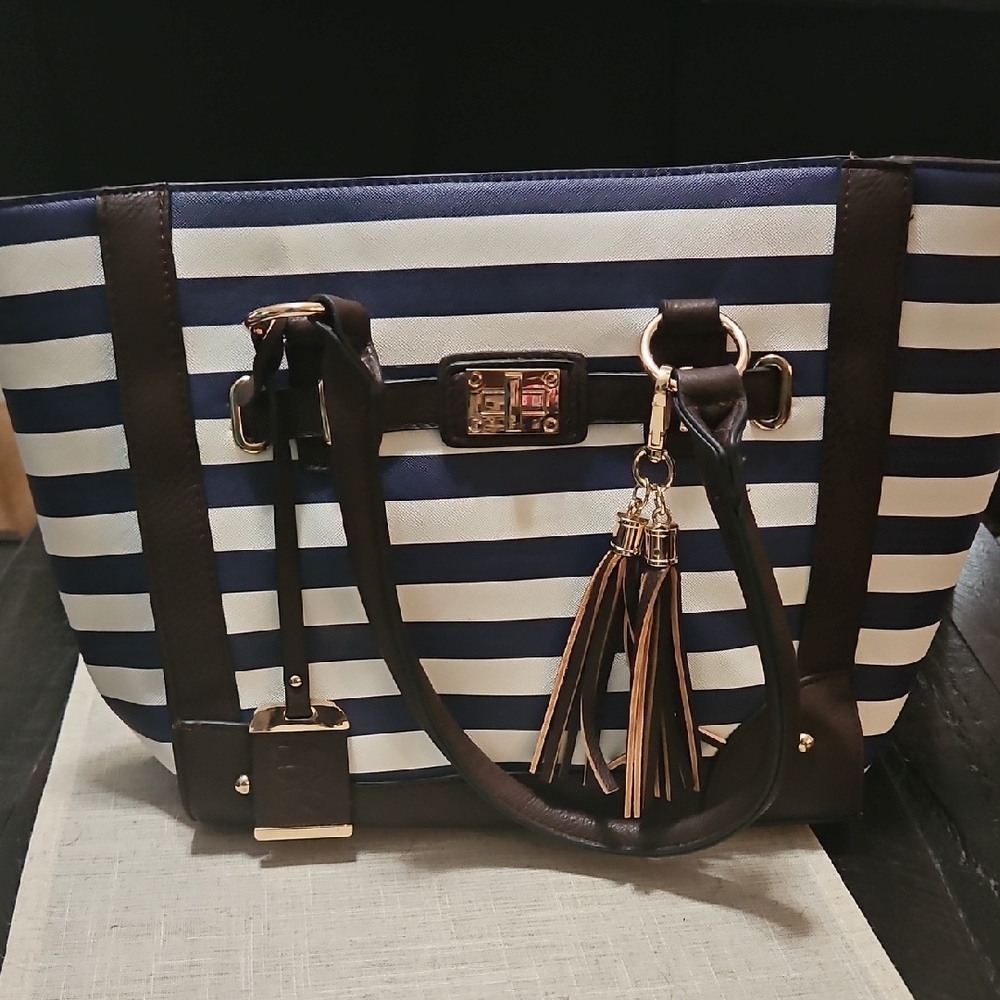 Striped Navy and White Tote Bag